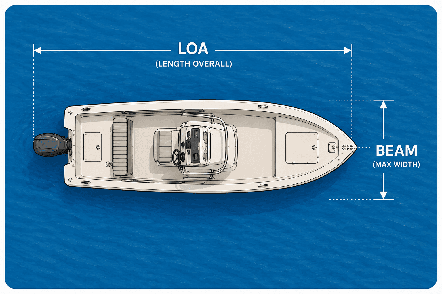 Boat lift LOA and beam planning diagram