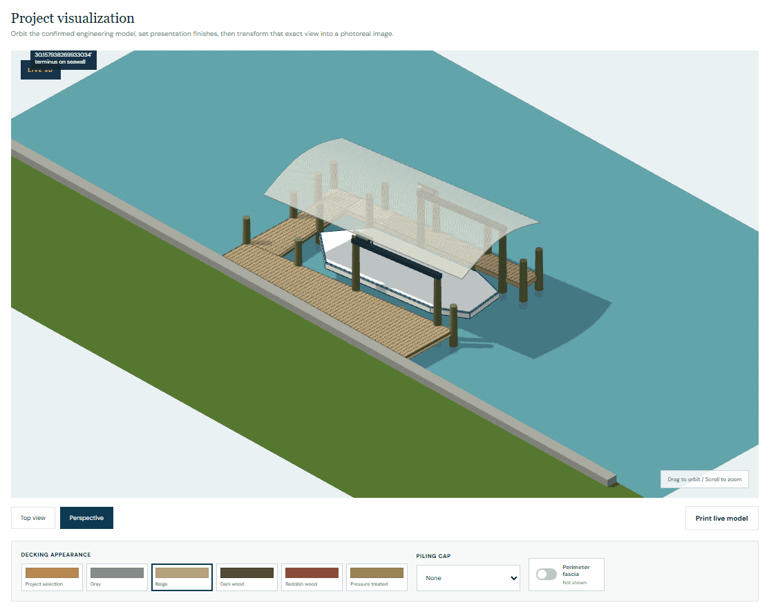 SiteDraft interactive three-dimensional dock and boat-lift model